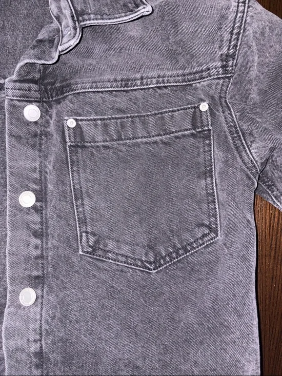 Cropped Gray Denim Jacket with Front Pockets size L - Picture 3 of 6